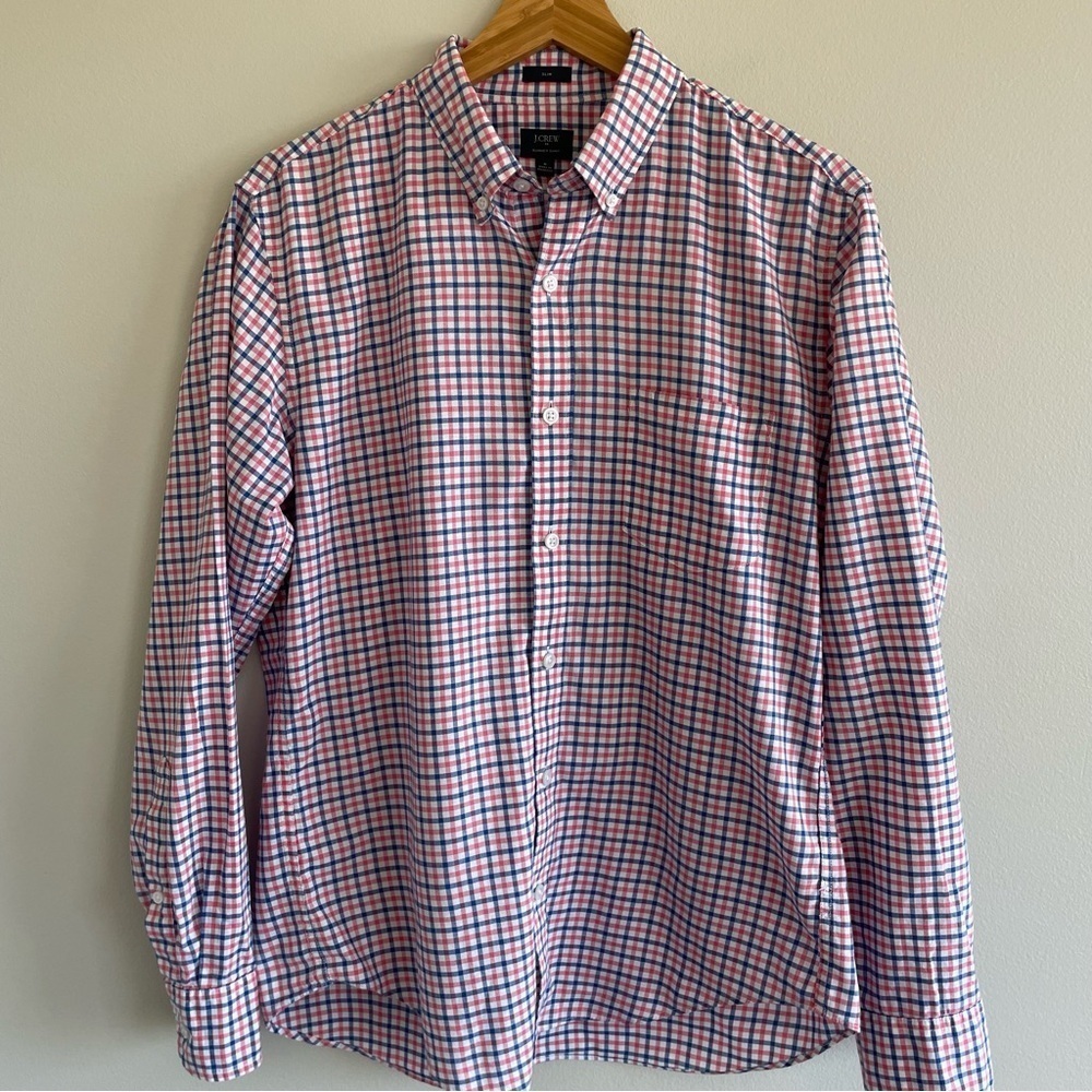 J. Crew Men's Checkered Slim Fit Summer Shirt Pink/Blue Size Medium - Picture 1 of 9